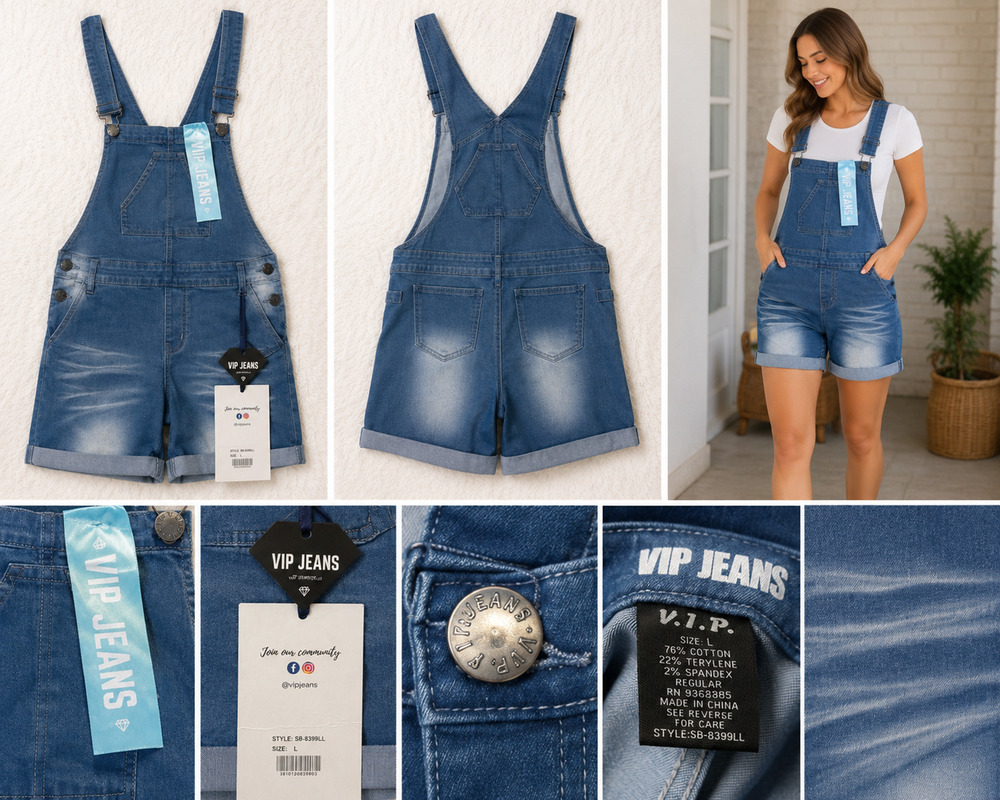 VIP Jeans Denim Short Overalls – Size Large – NWT